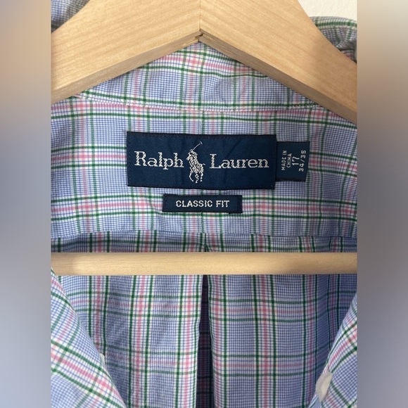 Ralph Lauren Men Classic Fit Shirt Plaid Blue Pink Pony 17 34/35 XL - Picture 7 of 7
